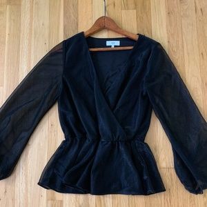 Black Shimmer Peplum Blouse